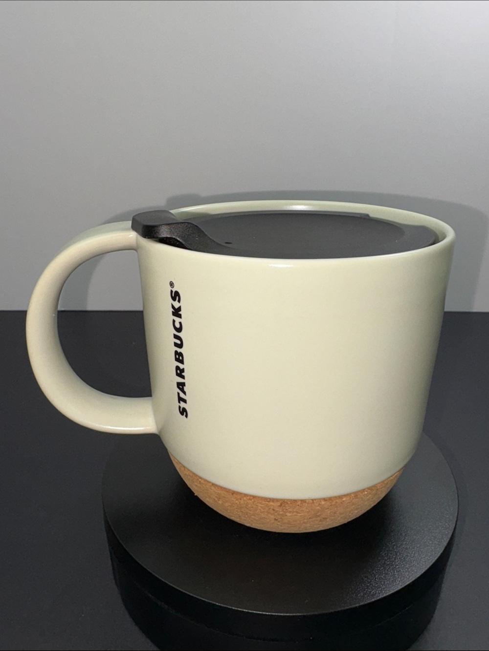 Starbucks Cream Ceramic Mug with Cork Base 2016 Black Lid